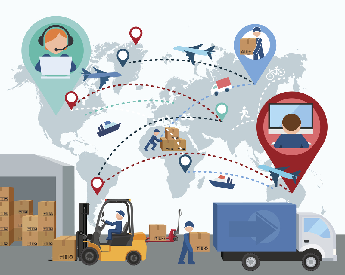 Production, Transportation, Delivery Of Cargo. Map. Vector Illustration